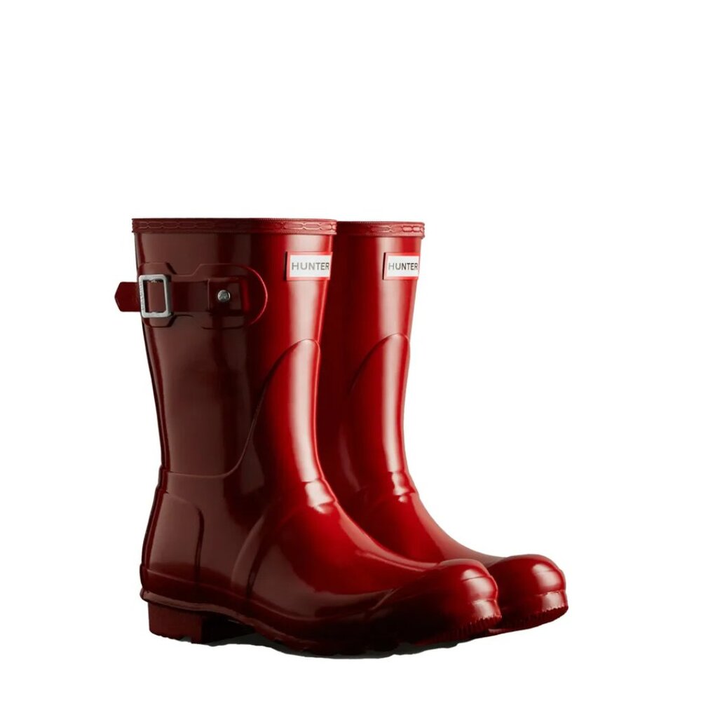 Hunter Women's Original Short Gloss Rain Boots in Military Red - Picture 2 of 6